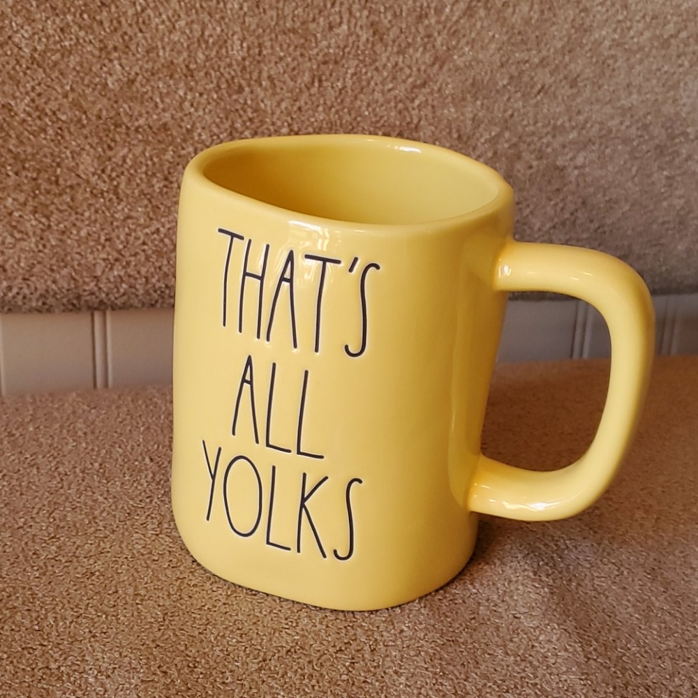 EUC Rae Dunn mug Thats All Yolks yellow black